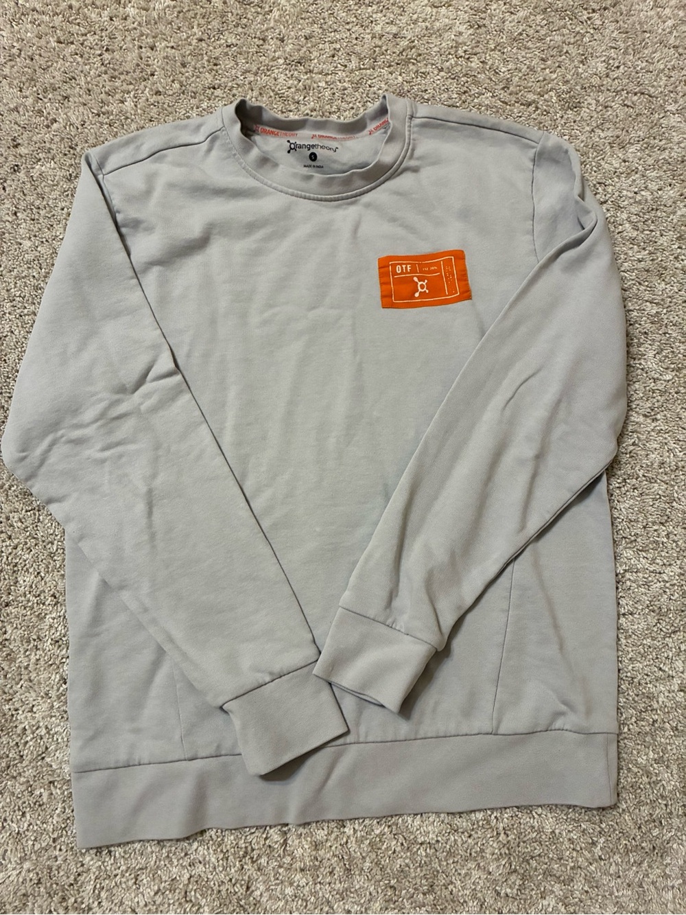 Light Gray Long-Sleeve Crewneck Shirt with Orangetheory Patch